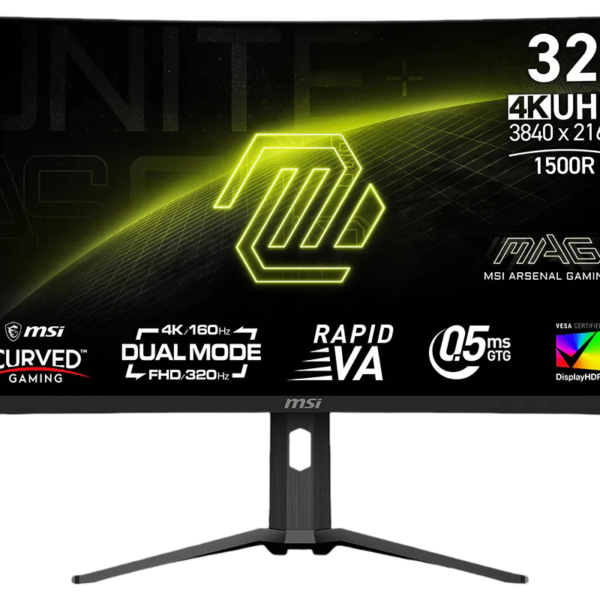 MSI MAG 321CUPDF |32” 4K HDR Curved Gaming Monitor – UHD (3840x2160) Dual Mode (4K 160Hz or FHD 320Hz), 0.5ms, Rapid VA, FreeSync Premium, Eye Care, AI Gaming