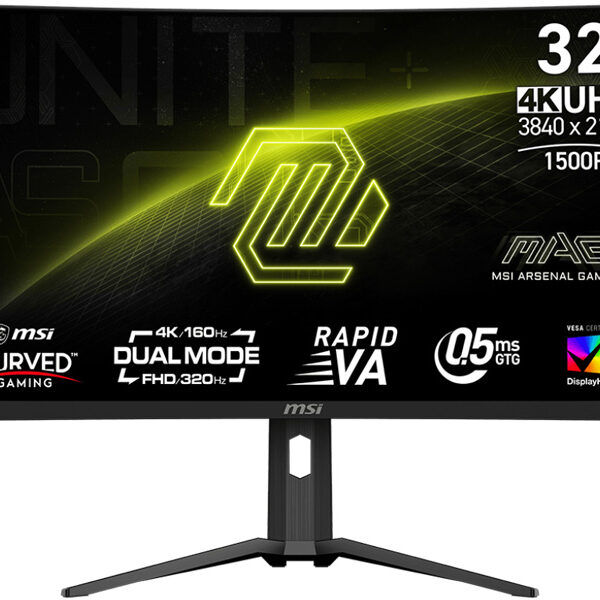 MSI MAG 321CUPDF |32” 4K HDR Curved Gaming Monitor – UHD (3840x2160) Dual Mode (4K 160Hz or FHD 320Hz), 0.5ms, Rapid VA, FreeSync Premium, Eye Care, AI Gaming