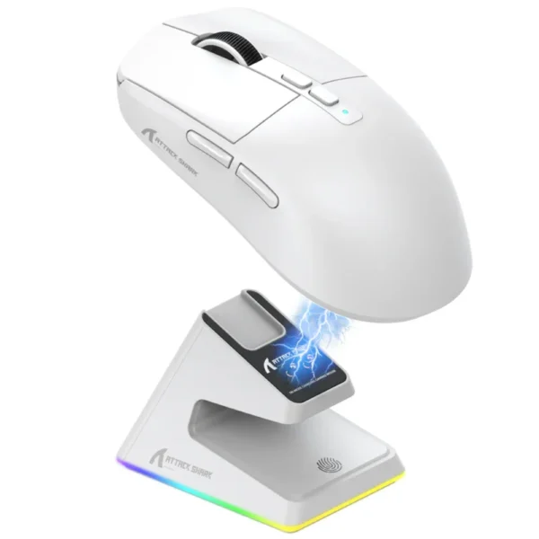 Attack Shark X6 | Wireless (Three Modes) Gaming Mouse w/ Charging Dock – Black/White